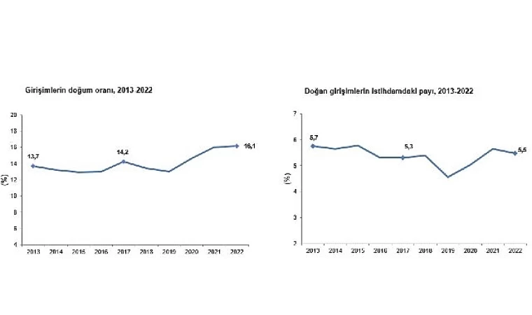 Girişimlerin 2022 yılında doğum oranı yüzde 16,1 oldu