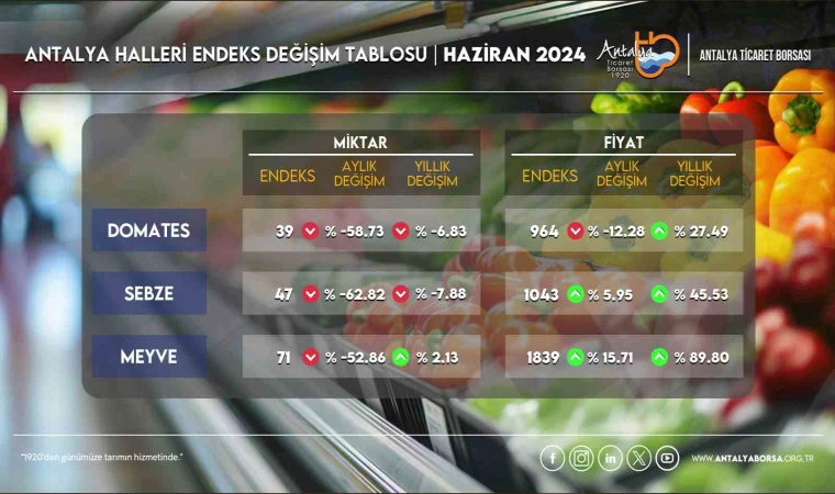 Antalya Ticaret Borsası Haziran hal endeksini açıkladı